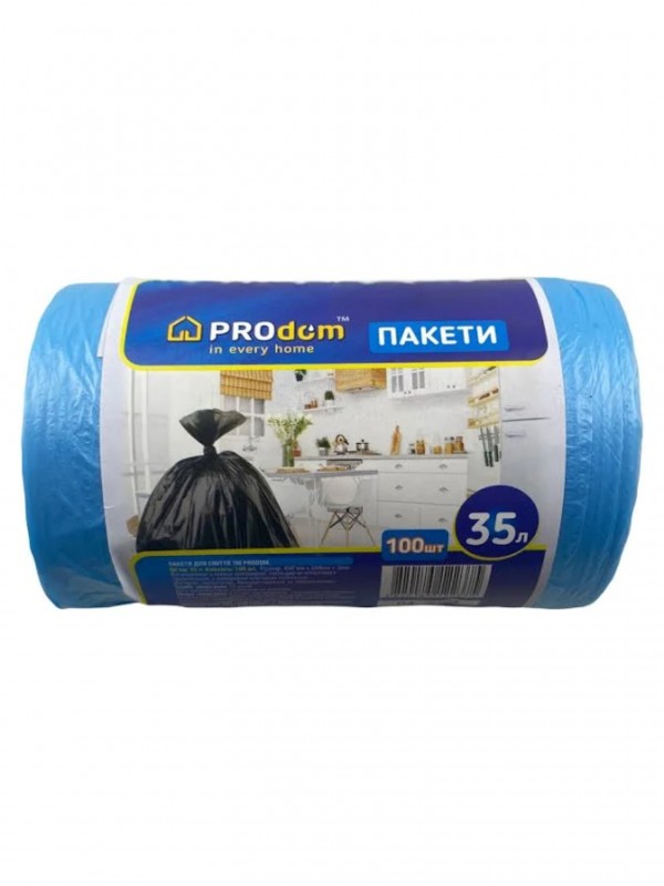 Пакети для смiття Продом 35х100 сині