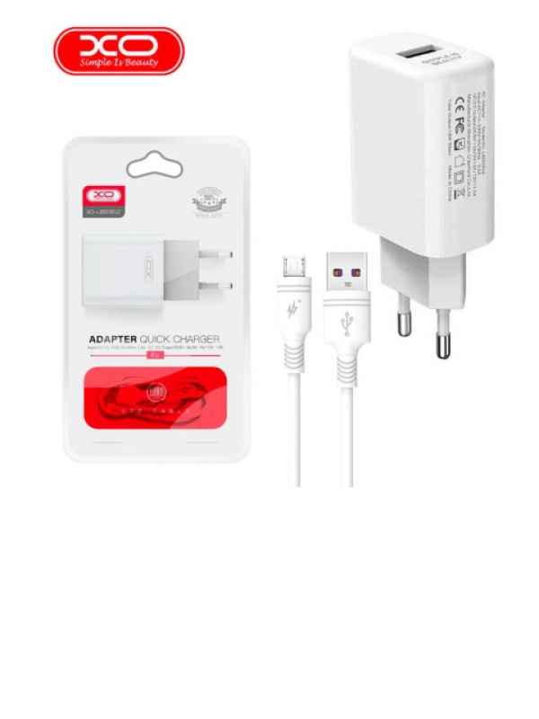Зарядний пристрій XO L85D QC3.0 1USB 18W micro-USB white